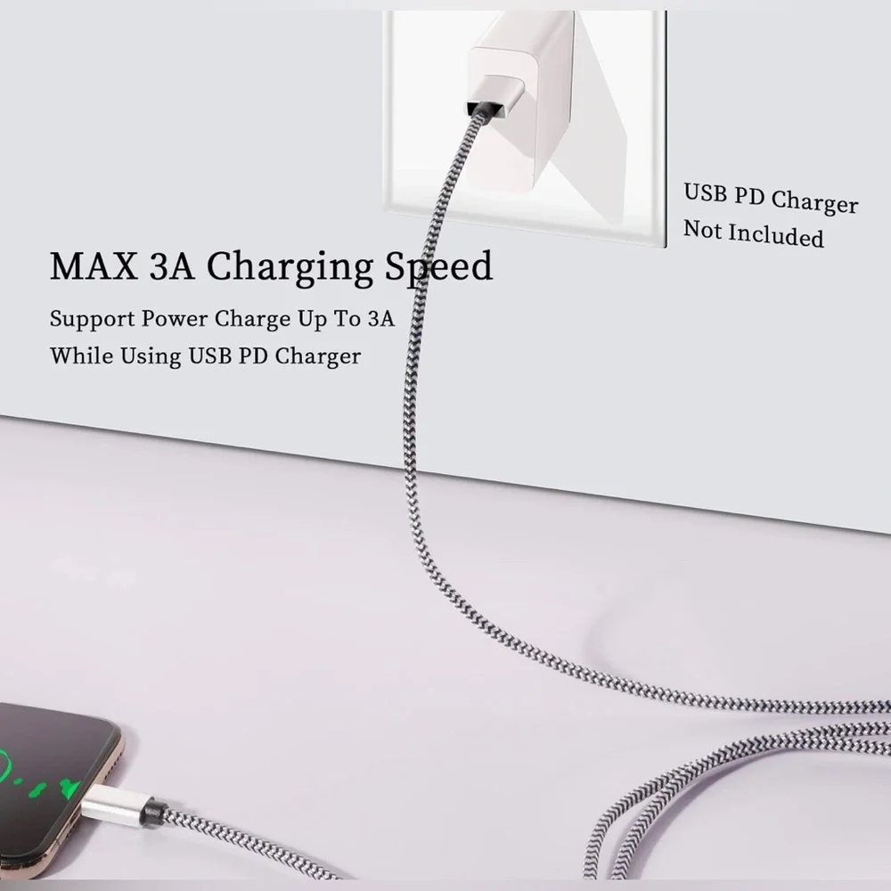 NWT 5 Pack 6 Ft USB Type C Cable Nylon Braided Fast Charging Charger